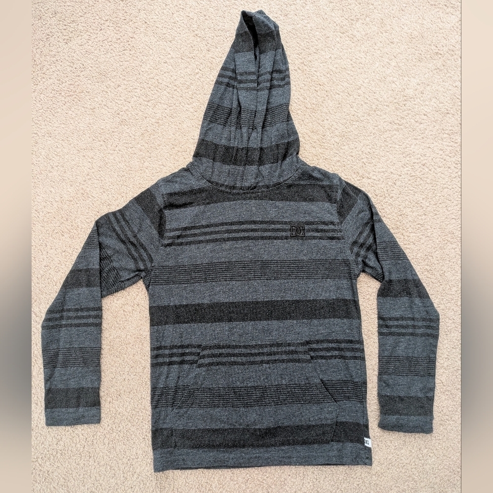 DC Shoes Lightweight Long Sleeve Pullover Hoodie Gray Striped Youth‎ Kids 6